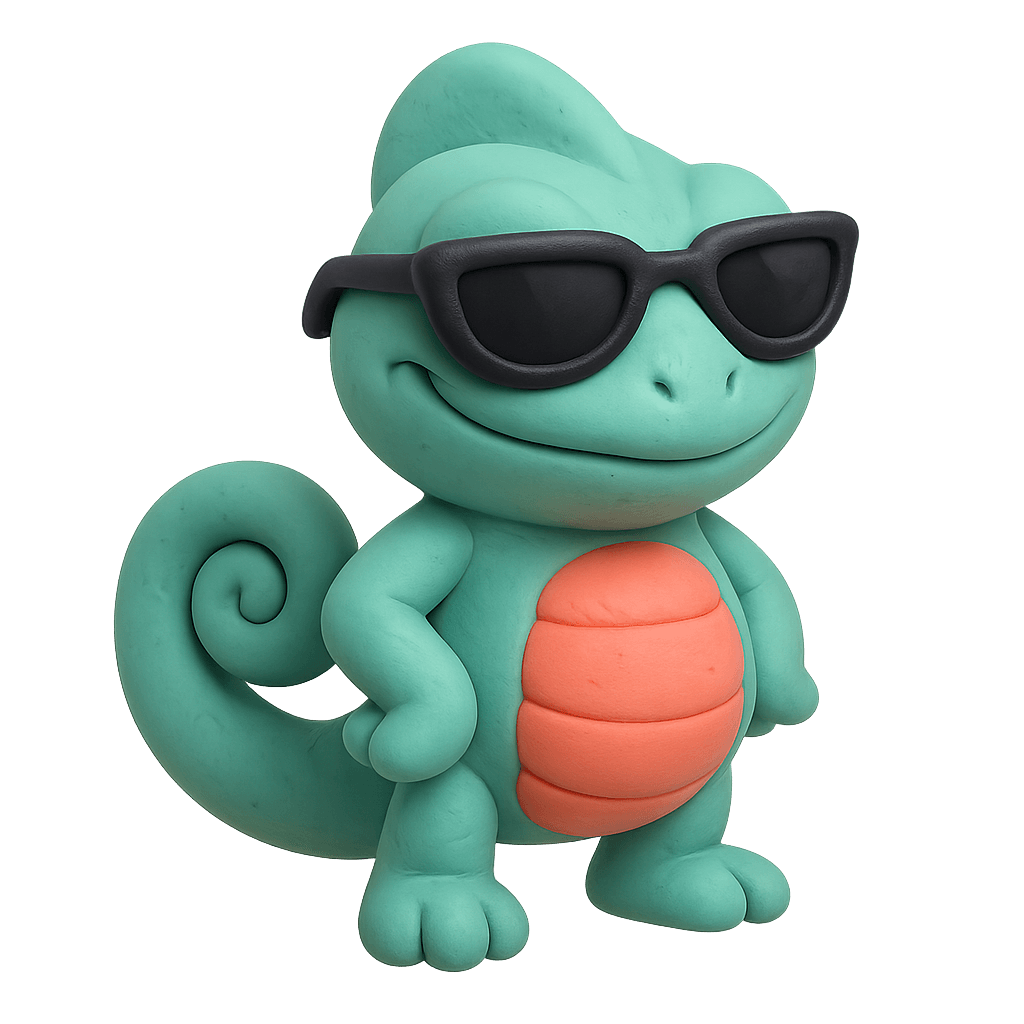 Impostor-Maskottchen: ein cooles Chamäleon mit Sonnenbrille